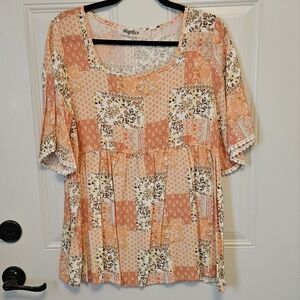 Haptics Women's Patchwork Top - Orange and Cream